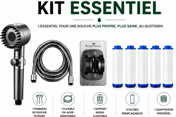 Pommeau de Douche Filtrant Anti-Calcaire ReliefVital