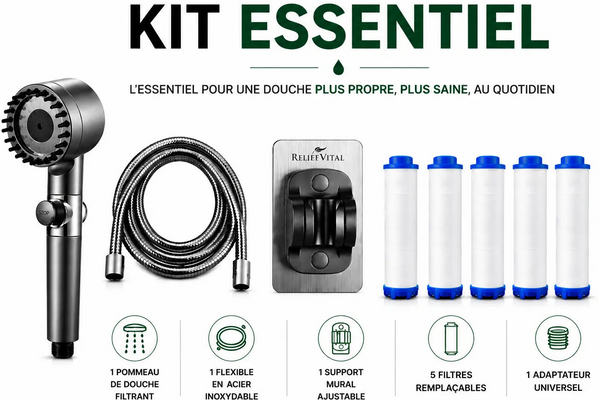 Pommeau de Douche Filtrant Anti-Calcaire ReliefVital