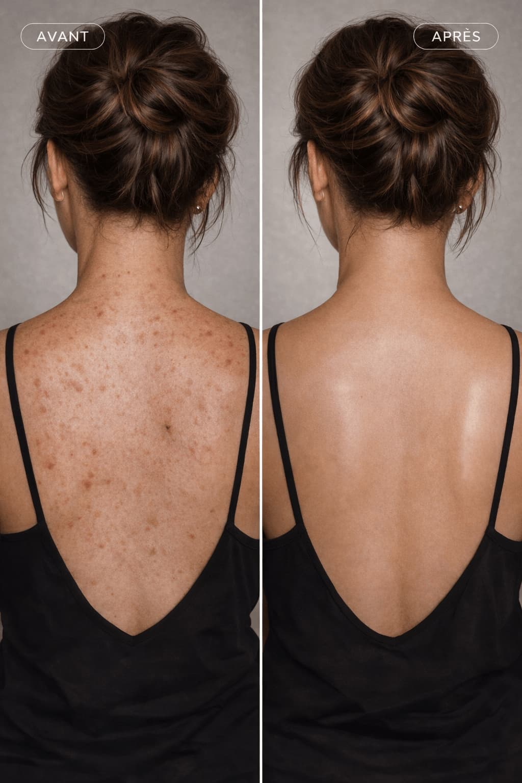 Avant apres exfoliation du dos avec la serviette exfoliante japonaise ReliefVital - peau nette
