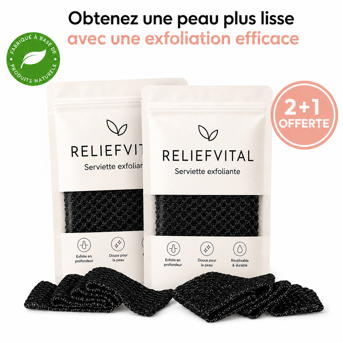 Serviette exfoliante japonaise ReliefVital - offre 2 achetees + 1 offerte