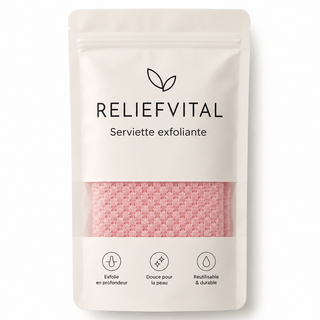 Serviette exfoliante japonaise ReliefVital rose - gommage corps et dos
