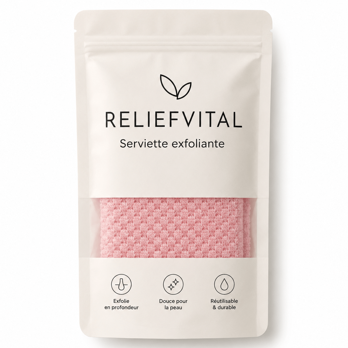 Serviette exfoliante japonaise ReliefVital rose - gommage corps et dos