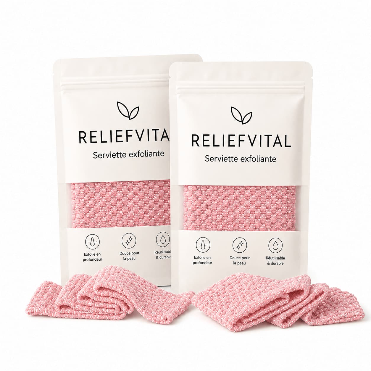 Serviette exfoliante japonaise ReliefVital - packaging rose